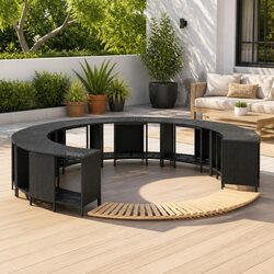 Hot Tub Surround with Storage Black Poly Rattan Wood Step Spa Deck Outdoor