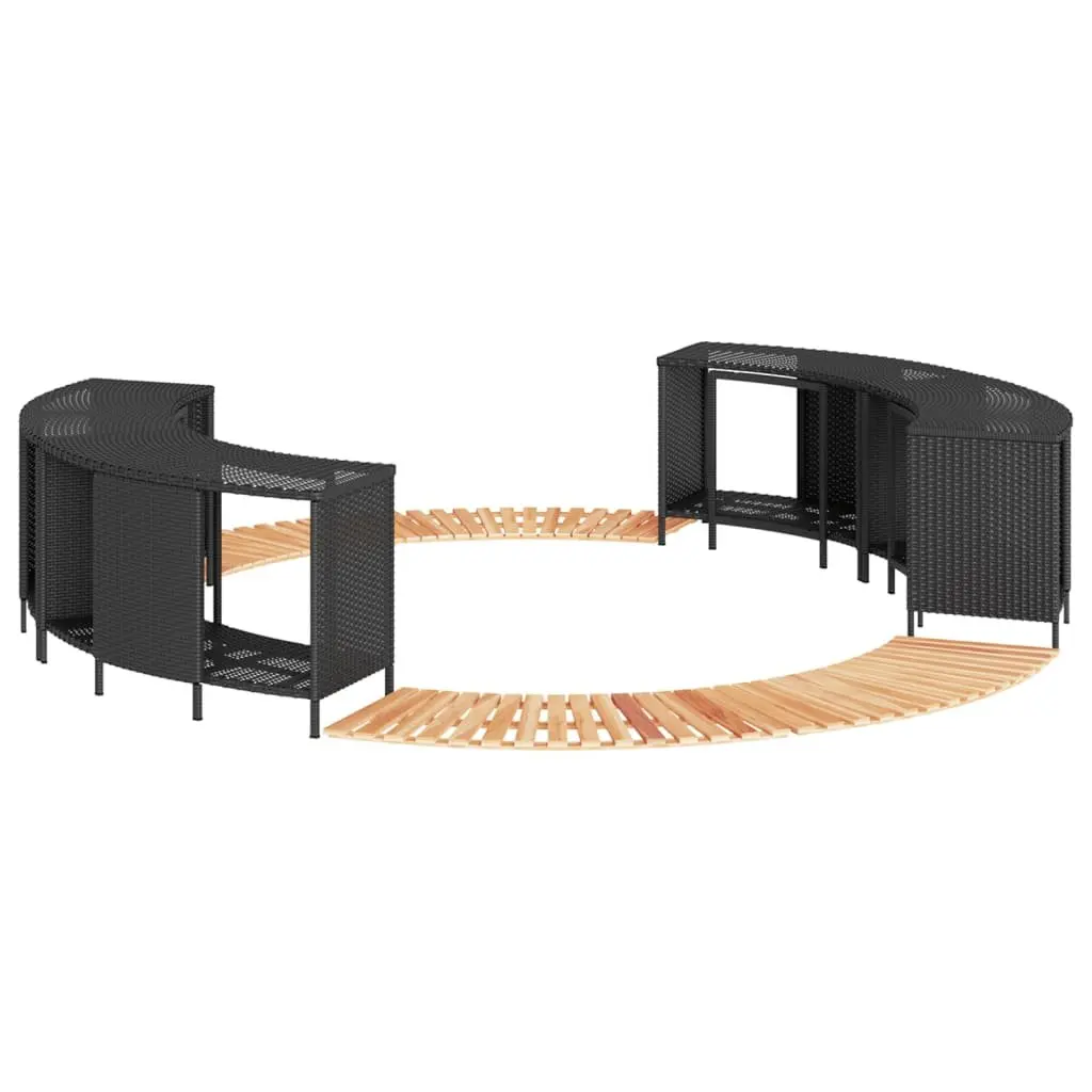 Hot Tub Surround with Storage Step Outdoor Spa Deck Rattan Wood Furniture Black