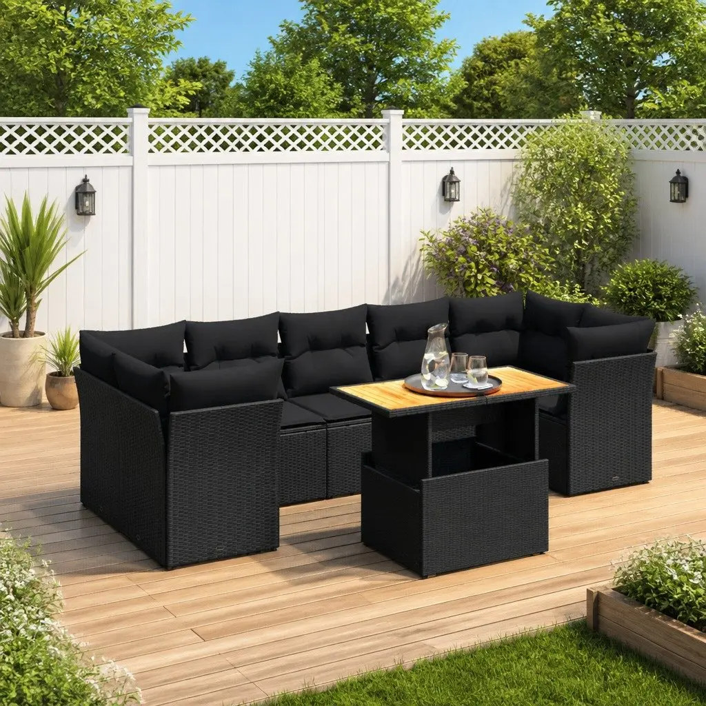 Garden Sofa Set 8 Piece Outdoor Furniture Black Poly Rattan Patio Lounge Modular