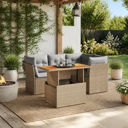 5 Piece Modular Garden Sofa Set with Adjustable Table Beige