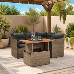 Garden Sofa Set 5 Piece Outdoor Furniture Grey PE Rattan Patio Lounge Cushions