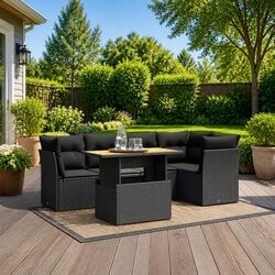 Outdoor 5 Piece Patio Sofa Set with Cushions in Black