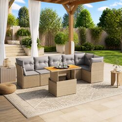 7 Piece Garden Sofa Set Outdoor Furniture Beige PE Rattan Patio Lounge with