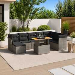 Garden Sofa Set 9 Piece Outdoor Furniture Patio Grey Poly Rattan with Cushions
