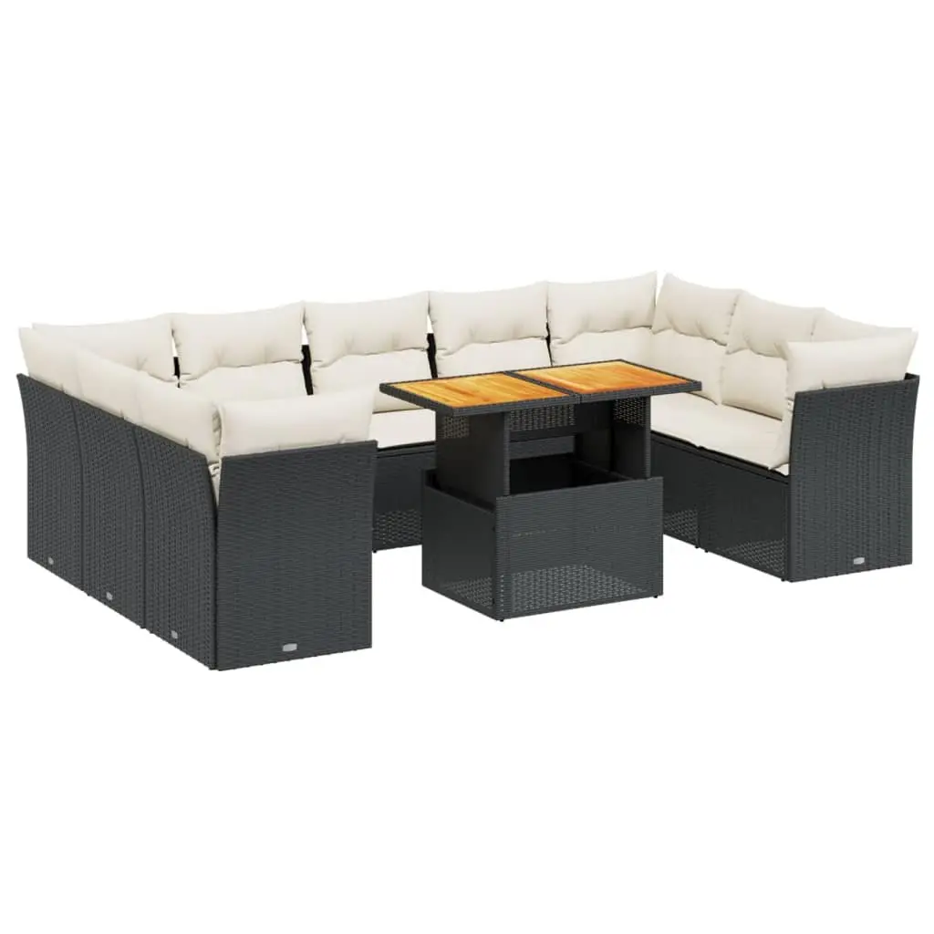 Garden Sofa Set 10 Piece Outdoor Furniture Black Poly Rattan Patio Sectional