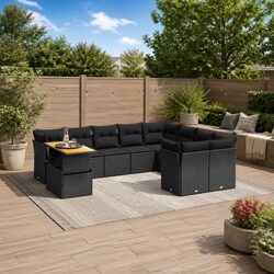 Garden Sofa Set 10 Piece Outdoor Furniture Black Poly Rattan Patio Modular