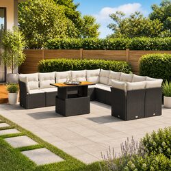 11 Piece Outdoor Garden Sofa Set in Black Rattan