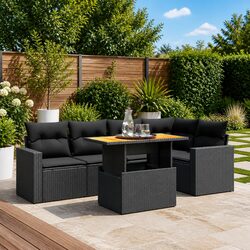 Outdoor Patio Lounge 6-Piece Sofa Set in Black