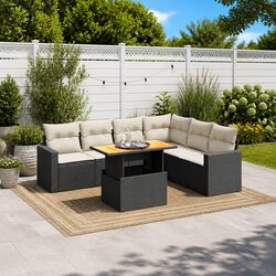 Outdoor 7 Piece Garden Sofa Set with Cushions in Black