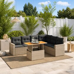 Garden Sofa Set 7 Piece Outdoor Furniture Grey Poly Rattan Modular Patio Lounge