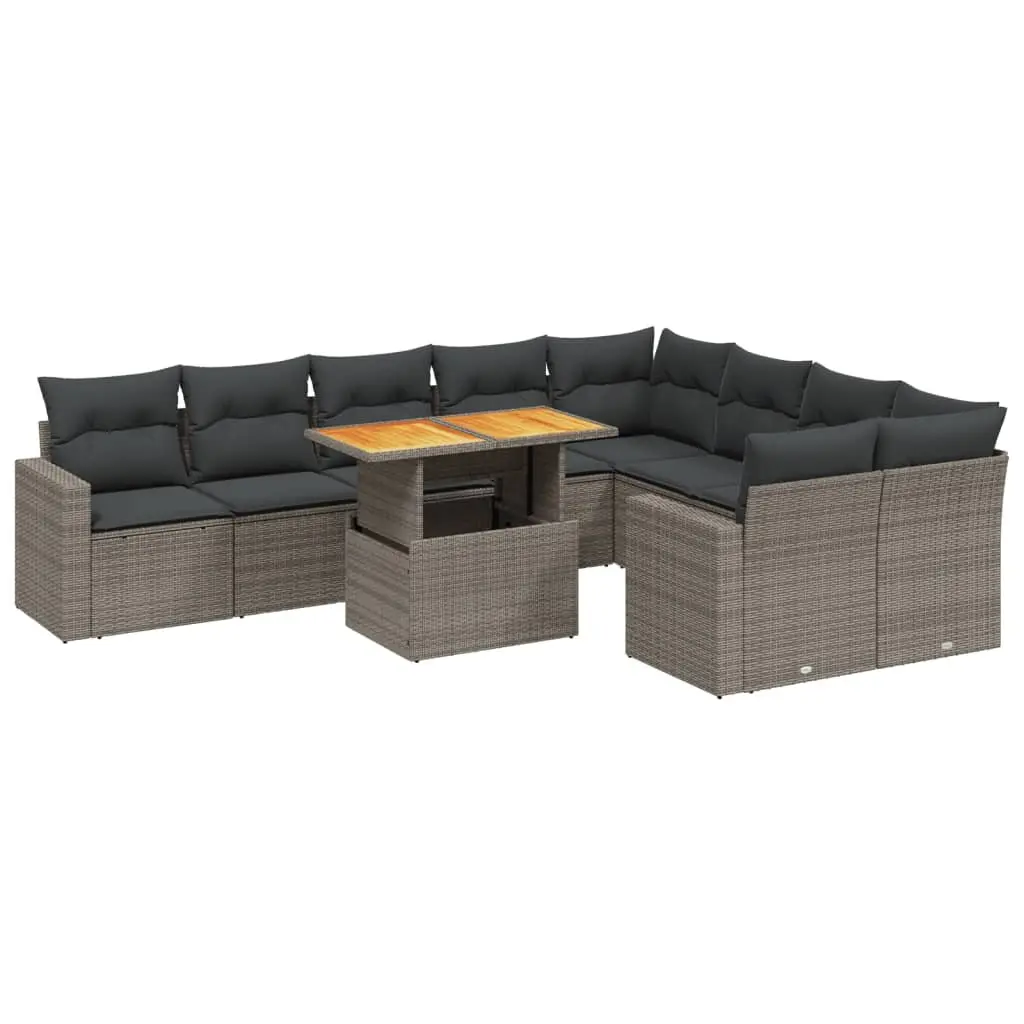 Garden Sofa Set 10 Piece Grey Modular Outdoor Furniture with Adjustable Tabletop and Removable Cushion Covers