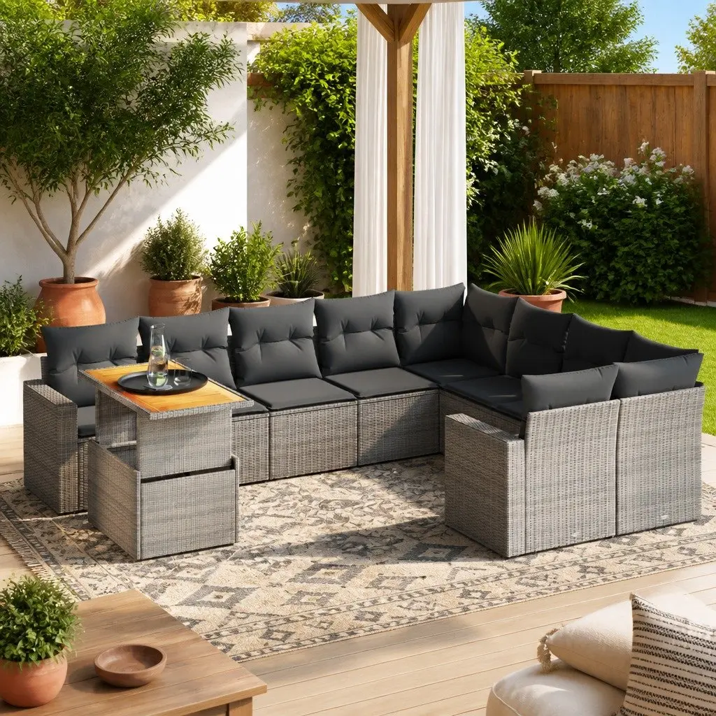 Garden Sofa Set 10 Piece Grey Poly Rattan Modular Outdoor Furniture