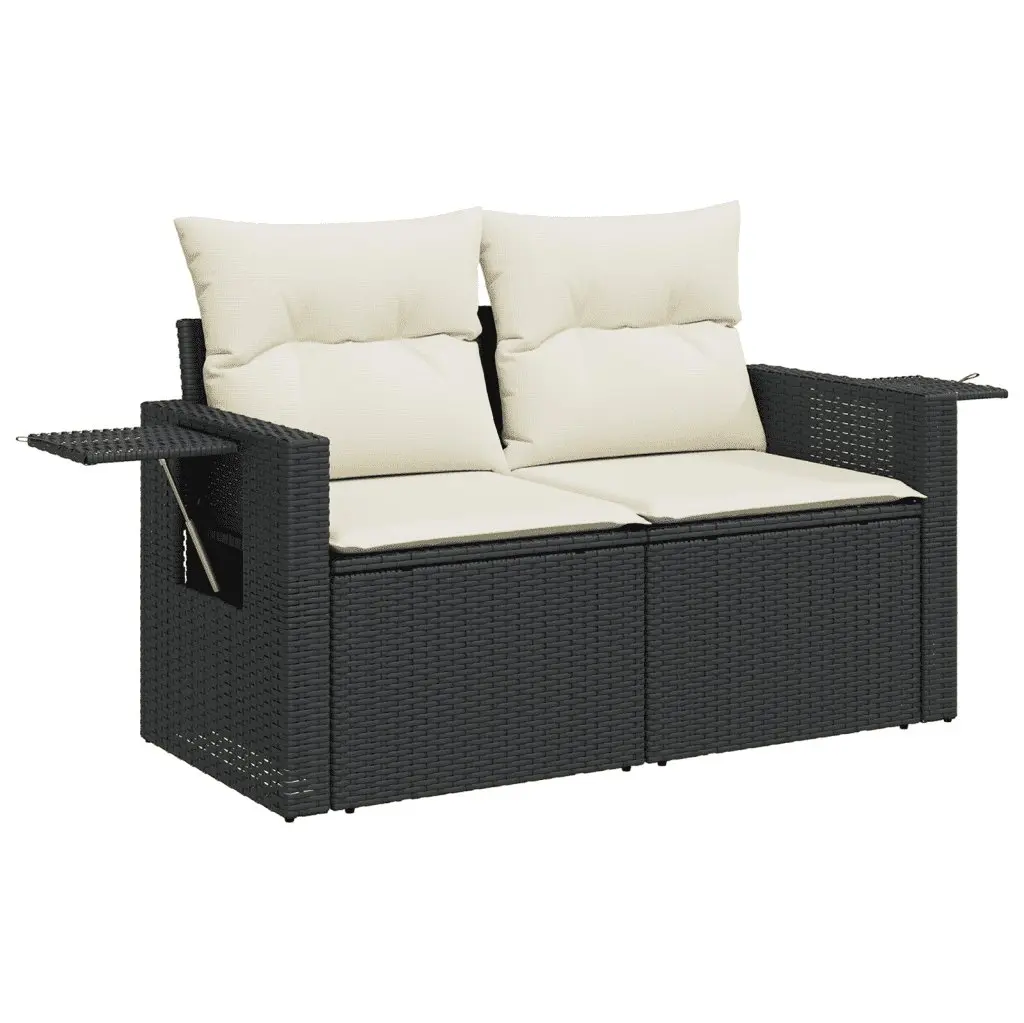 Garden Sofa Set 5 Piece Black Poly Rattan Outdoor Furniture with Adjustable Table and Removable Cushion Covers