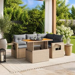 5-Piece Garden Sofa Set in Beige Poly Rattan