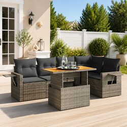 Garden Sofa Set 6 Piece Outdoor Furniture Grey Poly Rattan Patio Seating