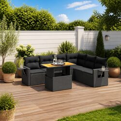 Garden Sofa Set 7 Piece Outdoor Furniture Black Poly Rattan Modular Patio Lounge