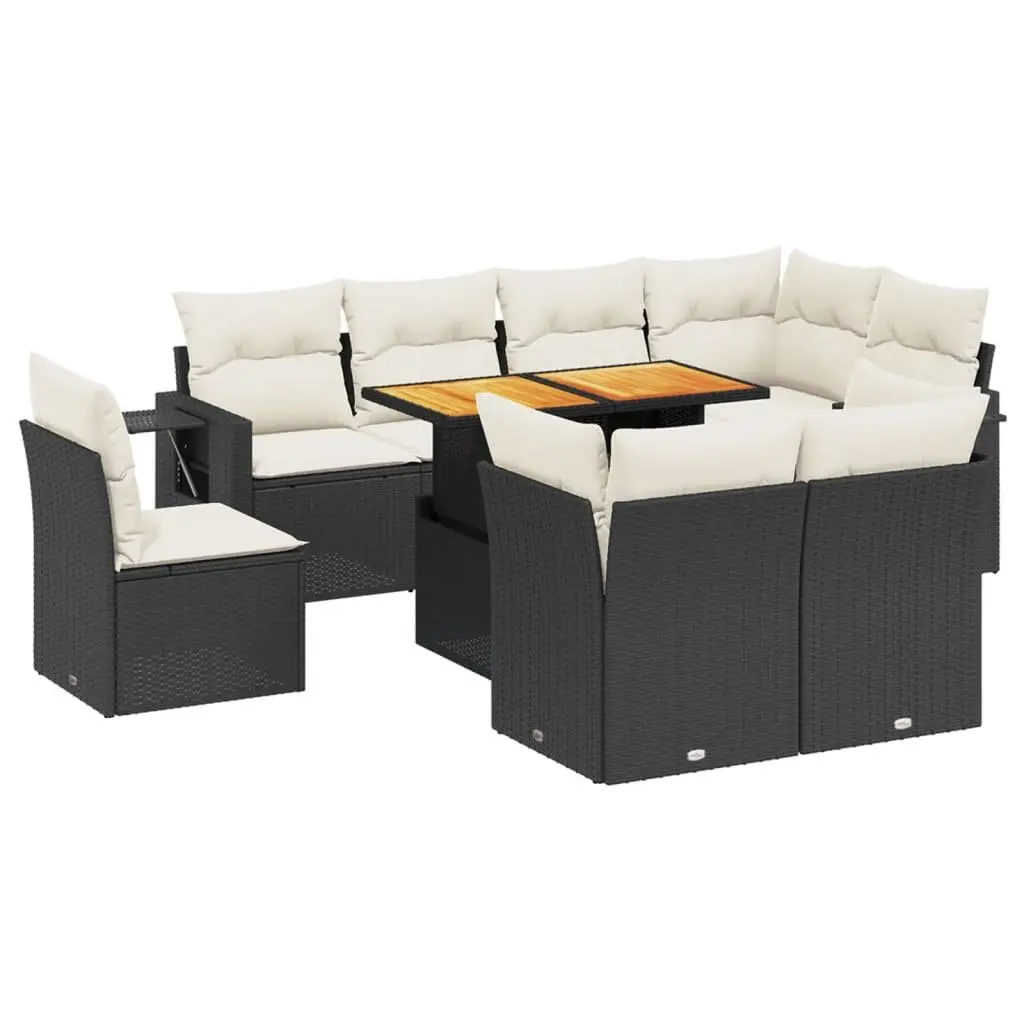 Garden Sofa Set 9 Piece Outdoor Furniture Black Poly Rattan Modular Patio Lounge