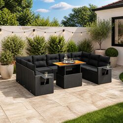 10 Piece Garden Sofa Set Outdoor Furniture Patio Conversation Cushioned Black