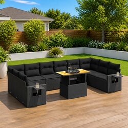 Garden Sofa Set 11 Piece Black Poly Rattan Outdoor Furniture Patio Seating with