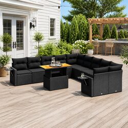 Enhance Your Outdoor Space with 11 Piece Black Rattan Sofa Set