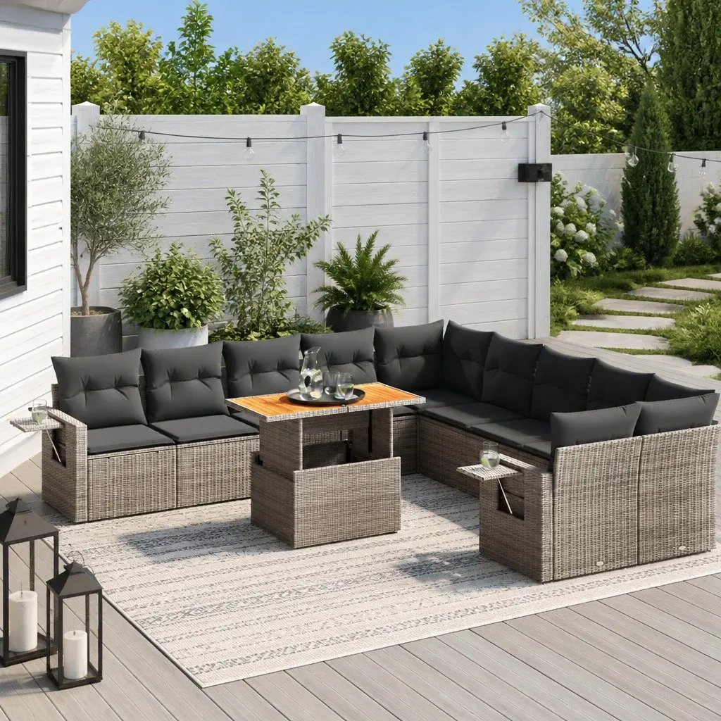 Garden Sofa Set 11 Piece Outdoor Furniture Patio Grey Poly Rattan with Cushions