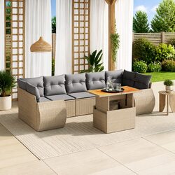 Garden Sofa Set 8 Piece Outdoor Furniture Beige Poly Rattan with Cushions Patio