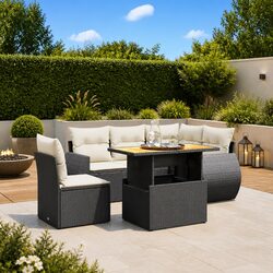 Garden Sofa Set 6 Piece Outdoor Furniture Black Poly Rattan Patio Sectional