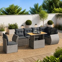 7 Piece Garden Sofa Set Grey Poly Rattan Outdoor Furniture with Cushions Patio