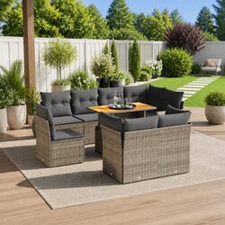 Garden Sofa Set 9 Piece Outdoor Furniture Grey Poly Rattan Modular Patio Lounge