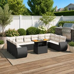 Black Poly Rattan 11-Piece Outdoor Sofa Set for Relaxation