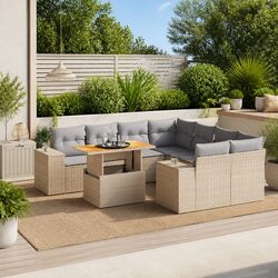 9 Piece Beige Outdoor Garden Sofa Set for Relaxation