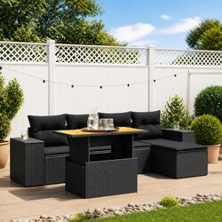 Garden Sofa Set 6 Piece Outdoor Furniture Patio Black Poly Rattan Modular