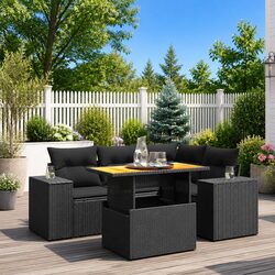5 Piece Garden Sofa Set Outdoor Furniture PE Rattan Black Cushioned Patio Lounge