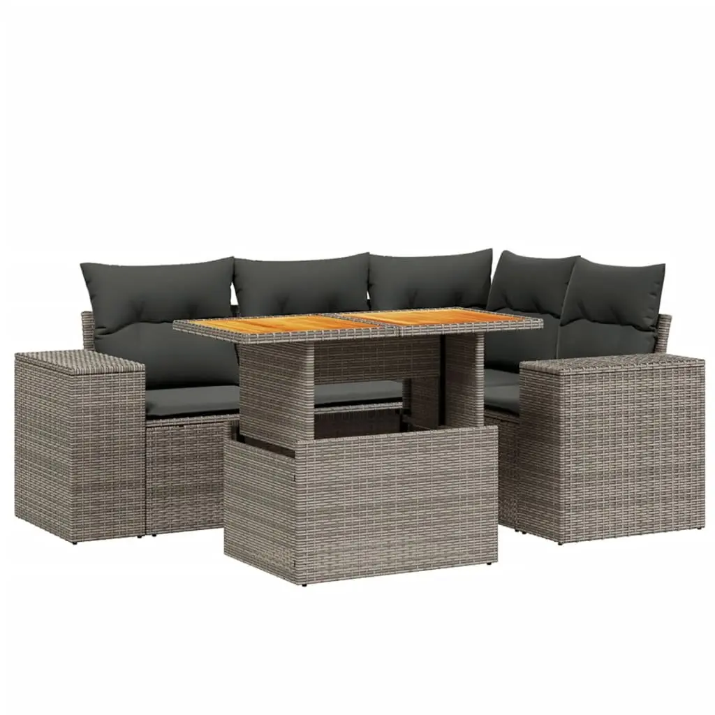 5 Piece Garden Sofa Set Grey PE Rattan Adjustable Dining Table Outdoor