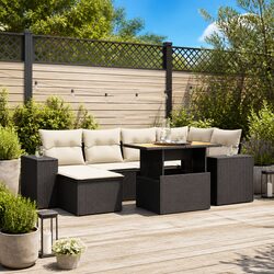 7 Piece Garden Sofa Set Outdoor Patio Furniture Black Poly Rattan with Cushions