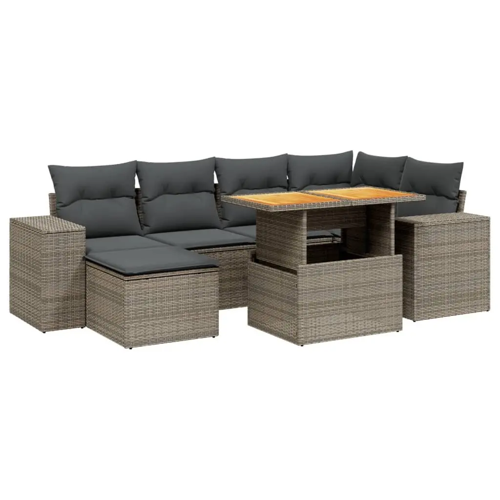 7 Piece Garden Sofa Set with Cushions Grey Poly Rattan Outdoor Furniture Patio