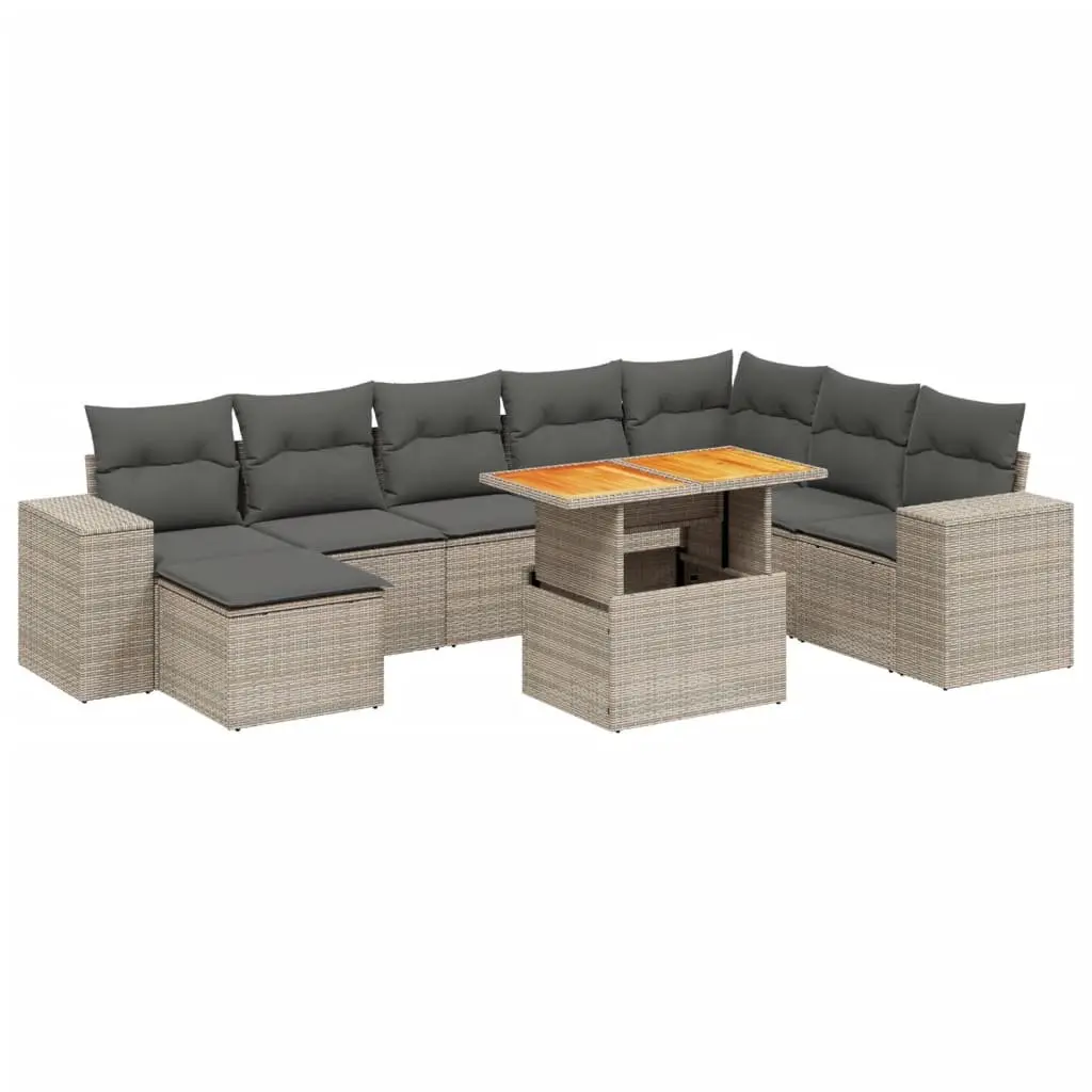 Garden Sofa Set 9 Piece Outdoor Furniture Patio Grey Cushions Modular Rattan