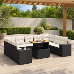 Garden Sofa Set 10 Piece Outdoor Furniture Black Poly Rattan Modular Patio