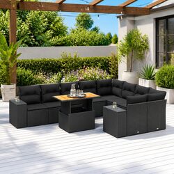 10-Piece Black Rattan Outdoor Sofa Set for Relaxation