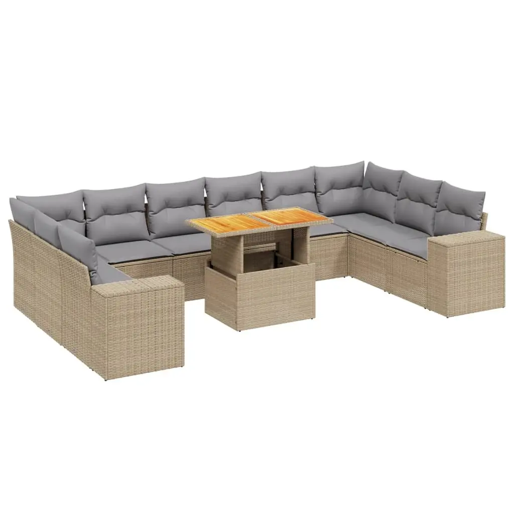 Garden Sofa Set 11 Piece Modular Outdoor Furniture Beige PE Rattan with Cushions