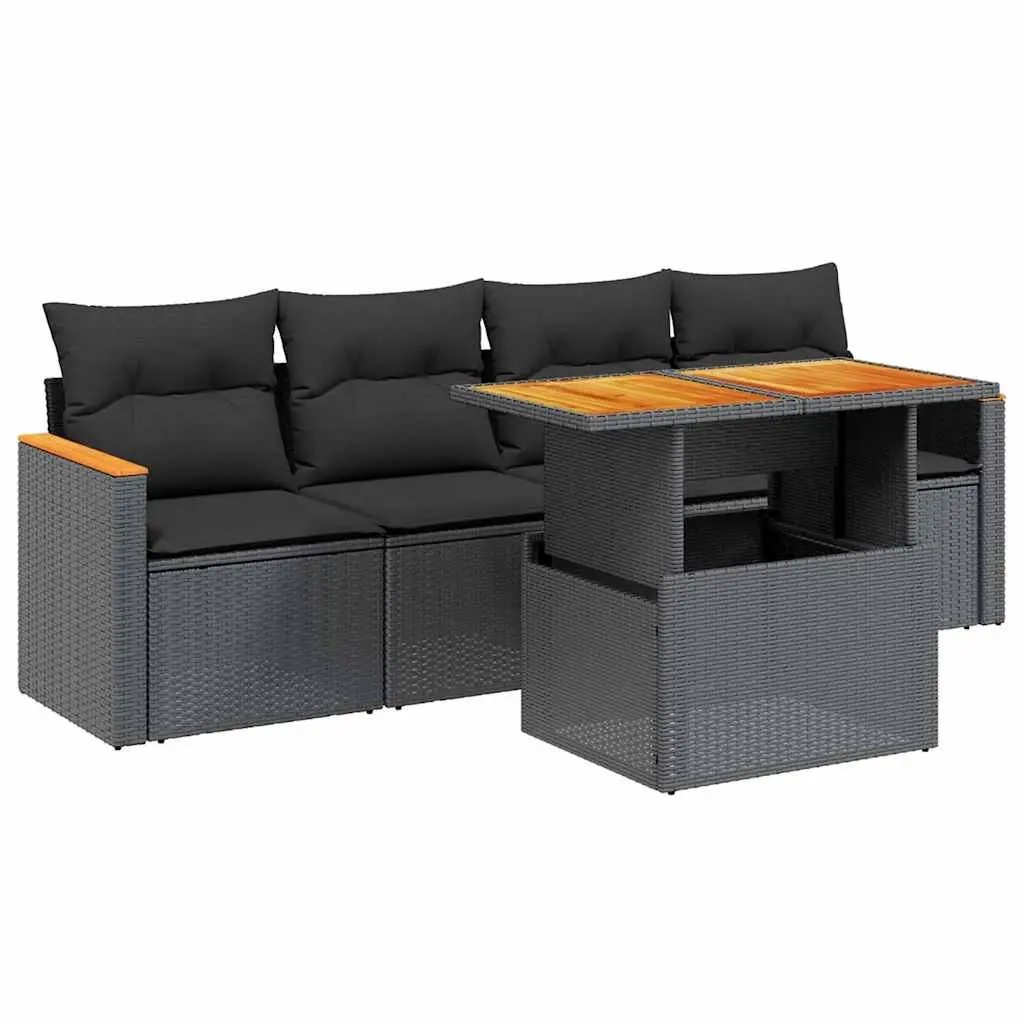 Garden Sofa Set 5 Piece Outdoor Furniture Black Poly Rattan Patio Seating