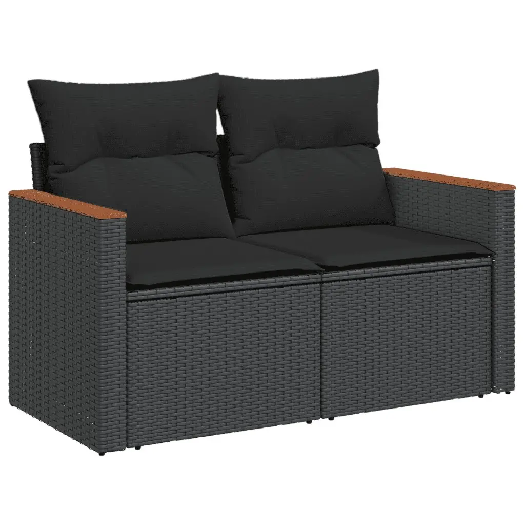 6 Piece Garden Sofa Set Outdoor Furniture Black Poly Rattan Cushions Patio