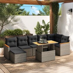 Garden Sofa Set 8 Piece Outdoor Furniture Grey Poly Rattan Modular Patio Seating