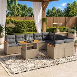 Beige Poly Rattan 10-Piece Sofa Set for Outdoor Spaces