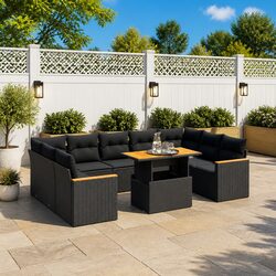 Black 11-Piece Garden Sofa Set for Outdoor Relaxation
