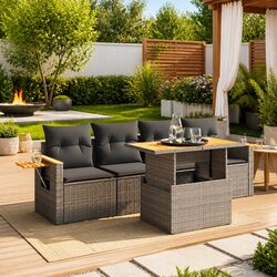 Garden Sofa Set 5 Piece Outdoor Furniture Grey Rattan Patio Lounge with Cushions