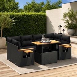 7 Piece Garden Sofa Set Outdoor Furniture Black Poly Rattan with Cushions Patio