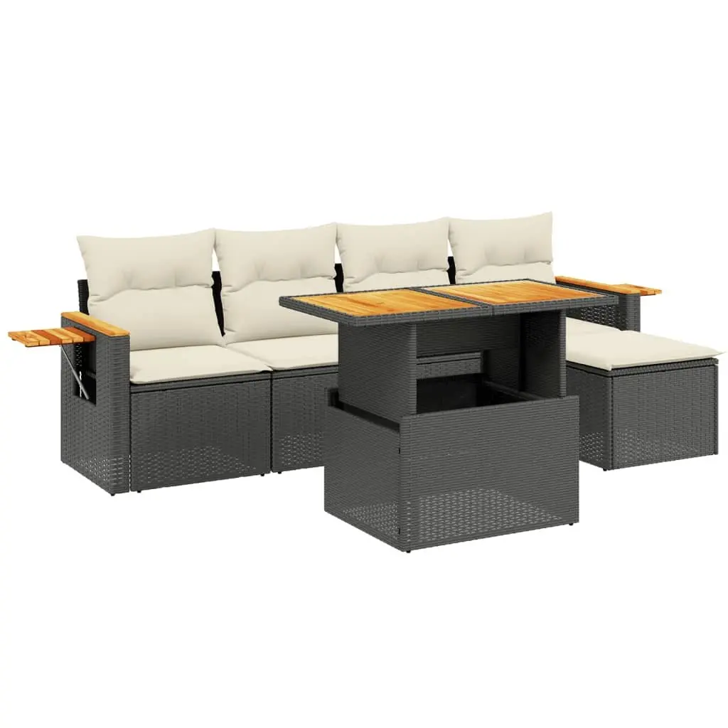 Garden Sofa Set 6 Piece Outdoor Furniture Black Poly Rattan Modular Patio