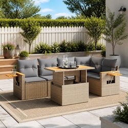 Outdoor 6-Piece Sofa Set in Beige with Flexible Design