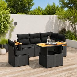 Comfortable Outdoor 6-Piece Sofa Set in Black Rattan